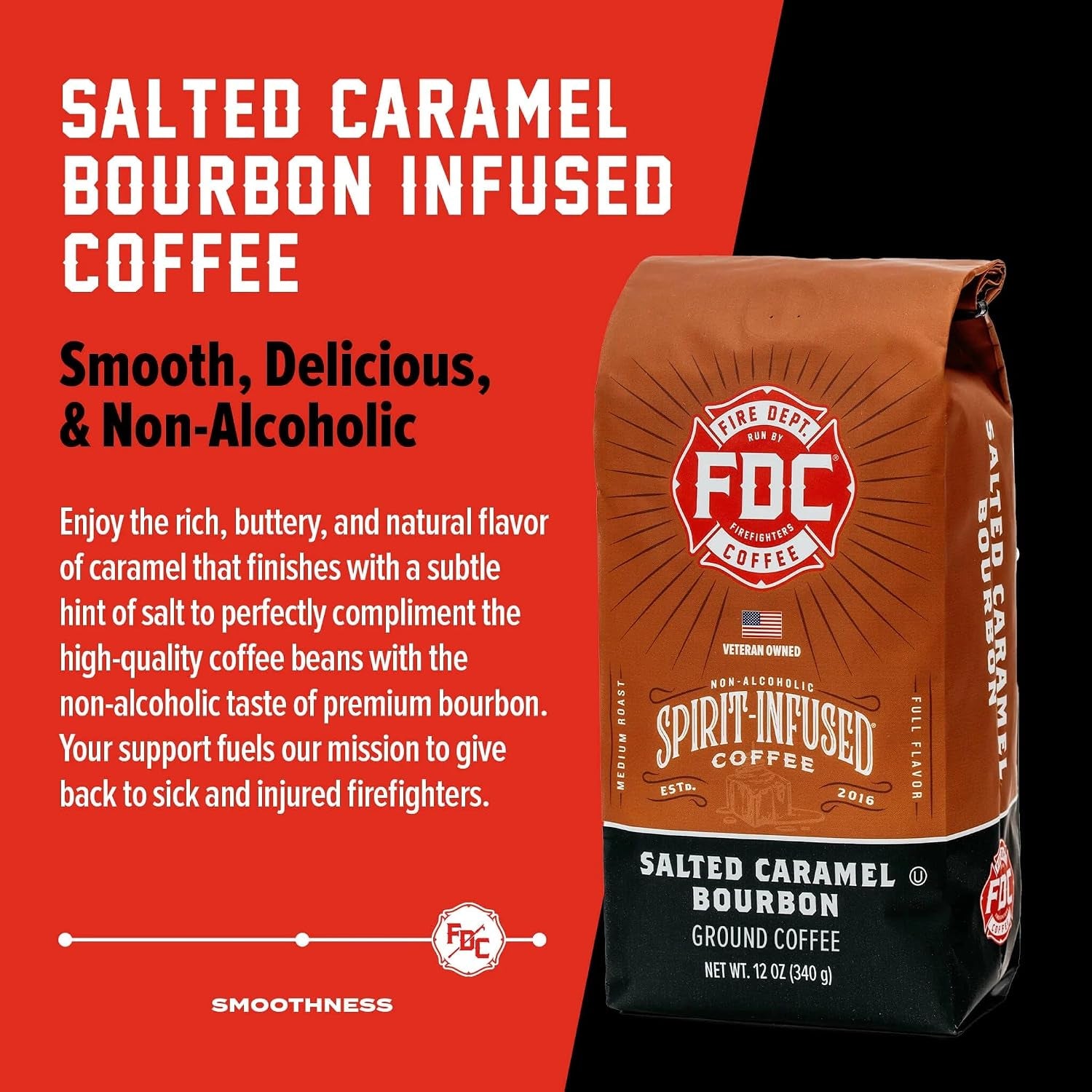 - Salted Caramel Bourbon Coffee - Veteran Owned - Premium Bourbon Infused - Ground Medium Roast - Non-Alcoholic - Roasted in the USA - Veteran Owned (12 Oz, Pack of 2)