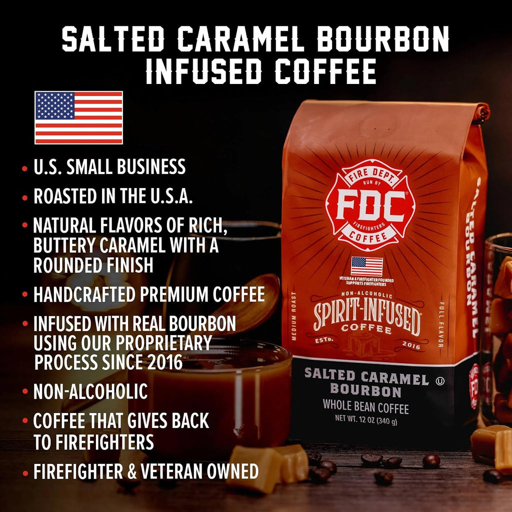 - Salted Caramel Bourbon Coffee - Veteran Owned - Premium Bourbon Infused - Ground Medium Roast - Non-Alcoholic - Roasted in the USA - Veteran Owned (12 Oz, Pack of 2)