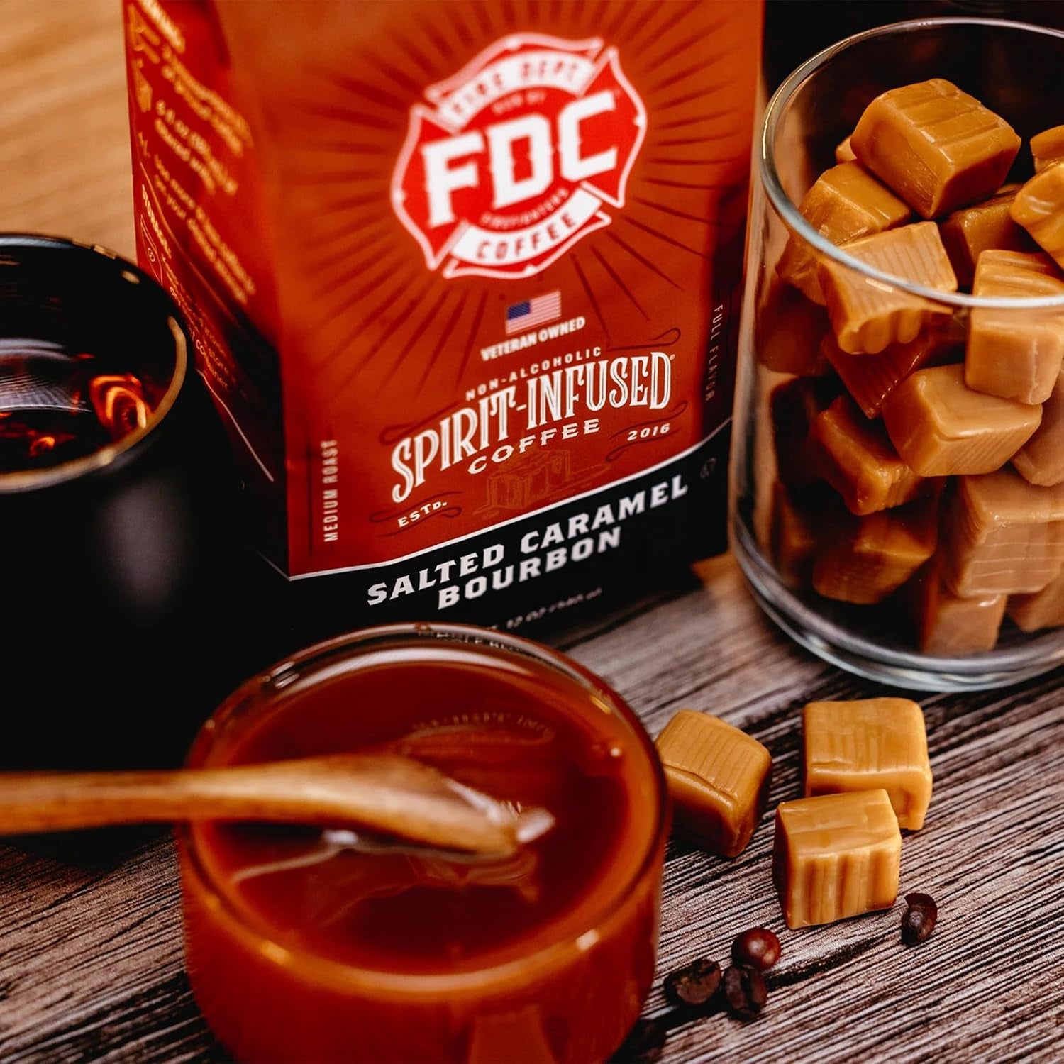 - Salted Caramel Bourbon Coffee - Veteran Owned - Premium Bourbon Infused - Ground Medium Roast - Non-Alcoholic - Roasted in the USA - Veteran Owned (12 Oz, Pack of 2)